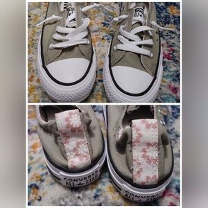 Converse Olive Green Sneakers with Floral Accent